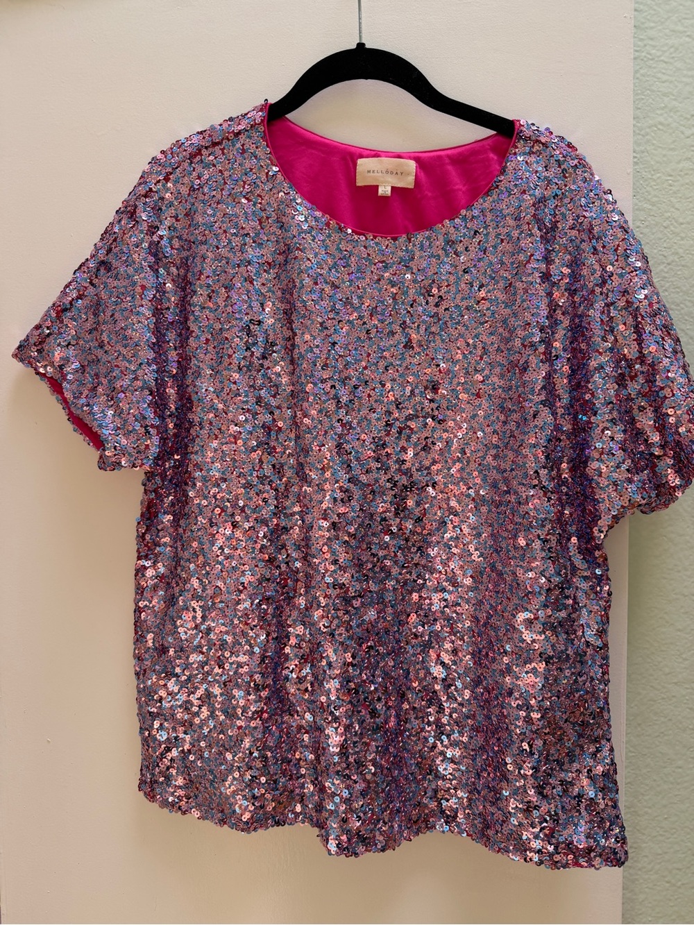 NWOT- Pink Iridescent Sequin Short Sleeve Top - MELLODAY